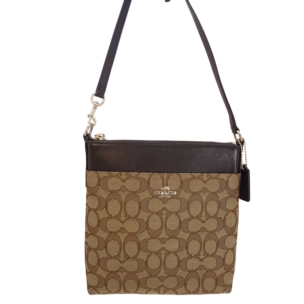 Coach Kitt Messenger Crossbody Bag Small Khaki Brown Signature